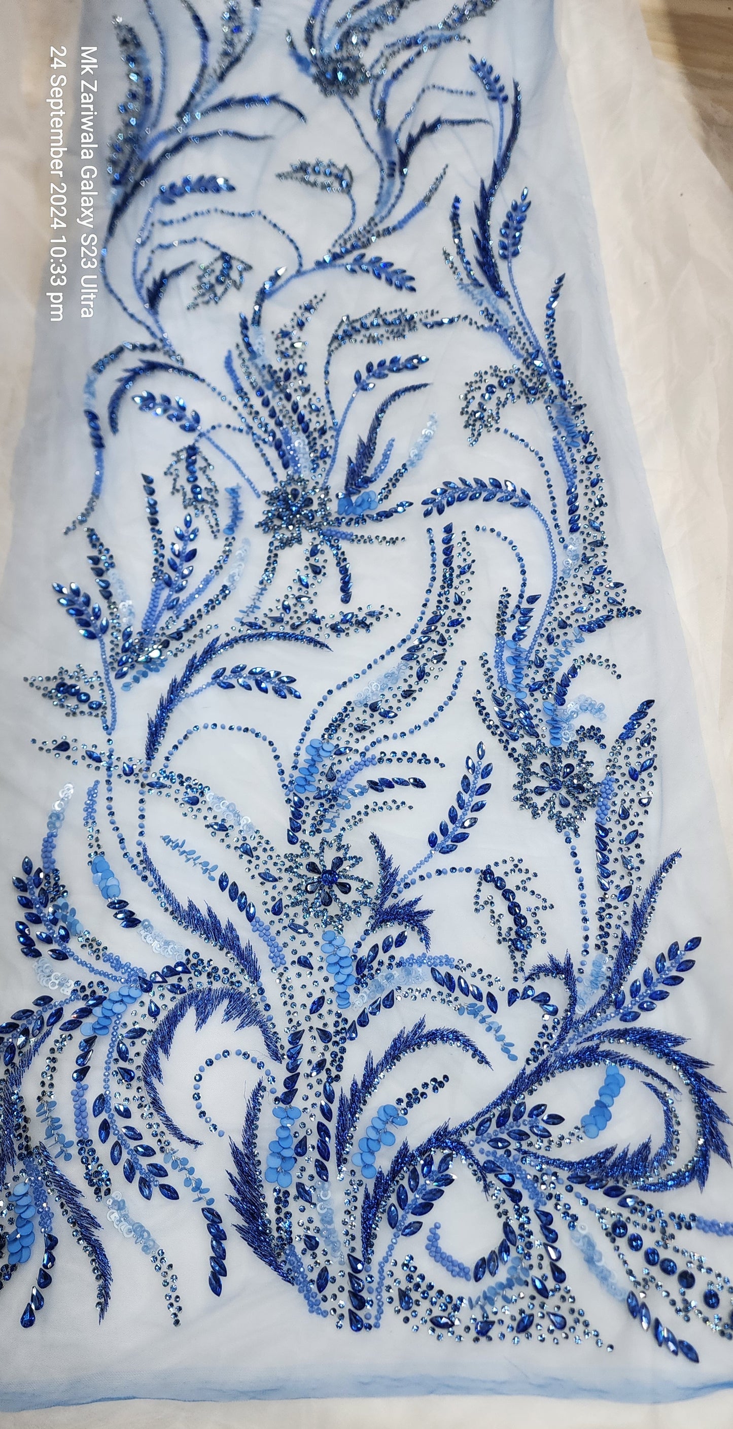 Glittering Glamour: Hand-Beaded Savoraski Stones & Sequins Prom Fabric - Mk Zariwala