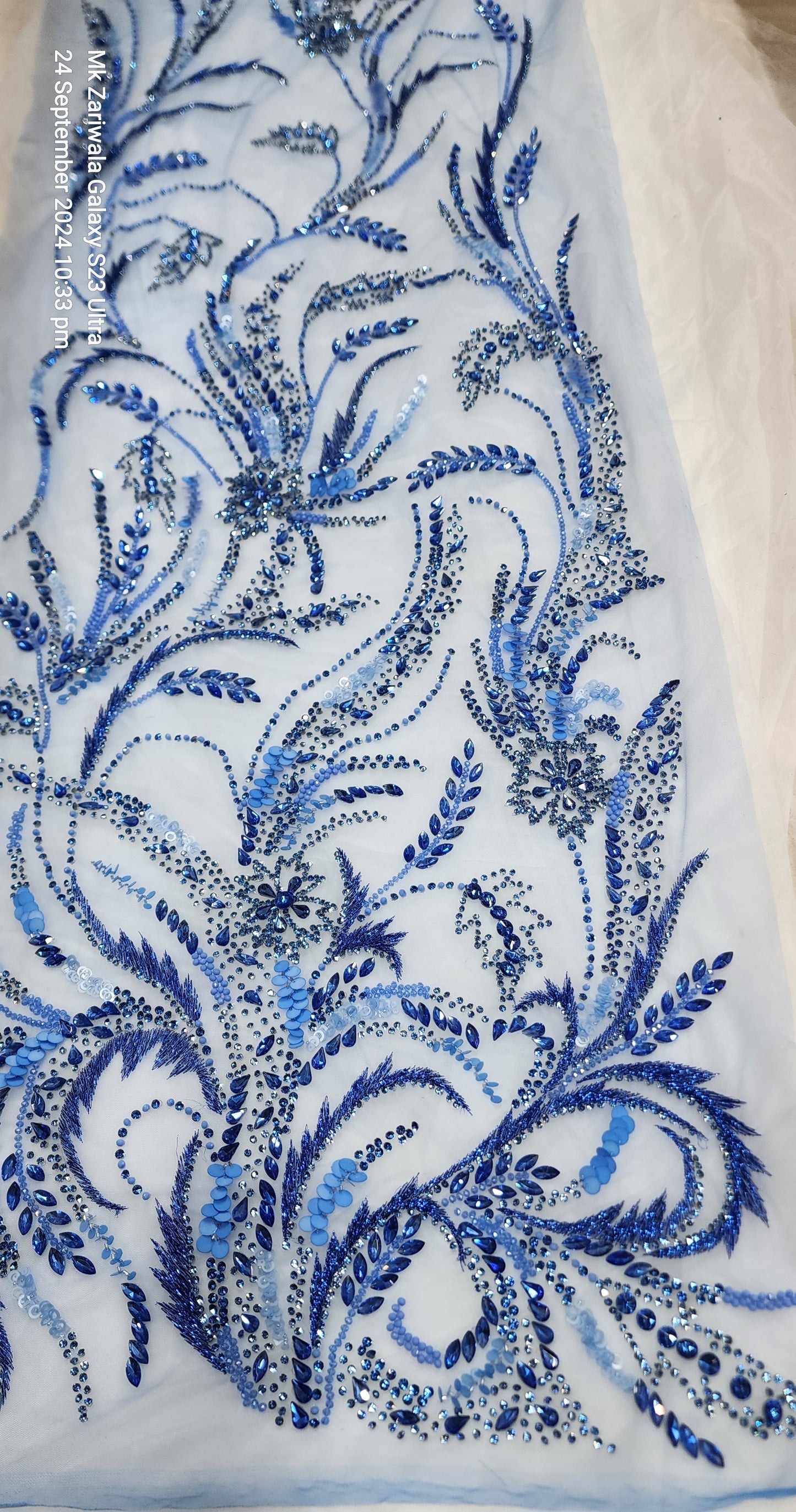 Glittering Glamour: Hand-Beaded Savoraski Stones & Sequins Prom Fabric - Mk Zariwala