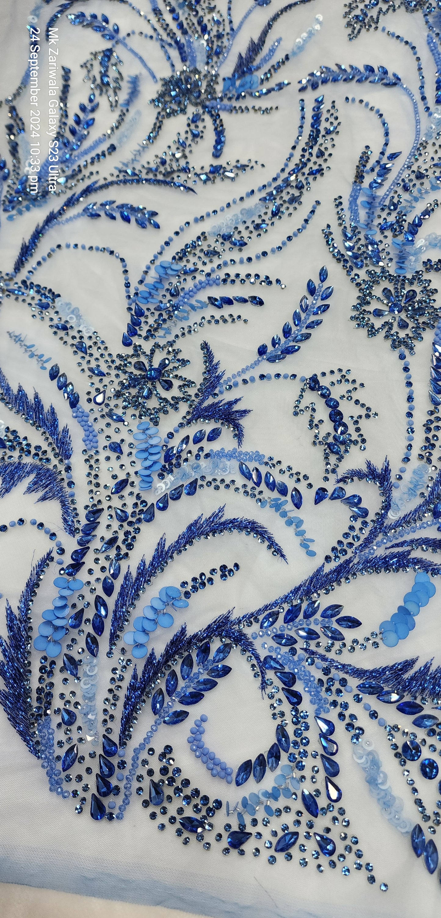 Glittering Glamour: Hand-Beaded Savoraski Stones & Sequins Prom Fabric - Mk Zariwala