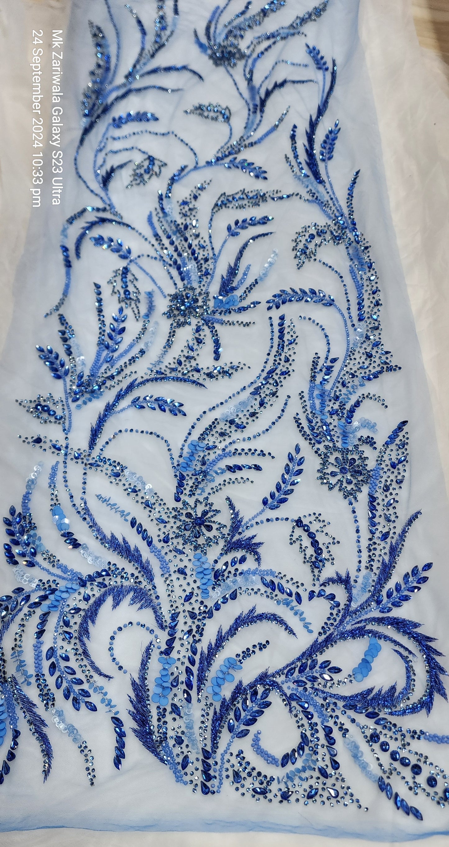 Glittering Glamour: Hand-Beaded Savoraski Stones & Sequins Prom Fabric - Mk Zariwala