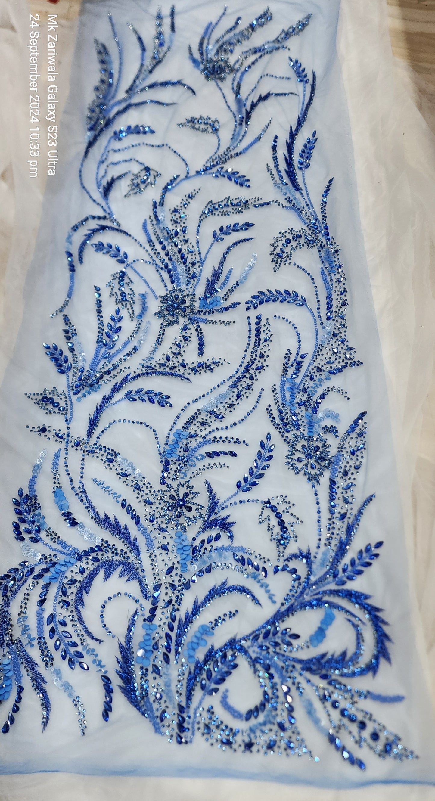 Glittering Glamour: Hand-Beaded Savoraski Stones & Sequins Prom Fabric - Mk Zariwala