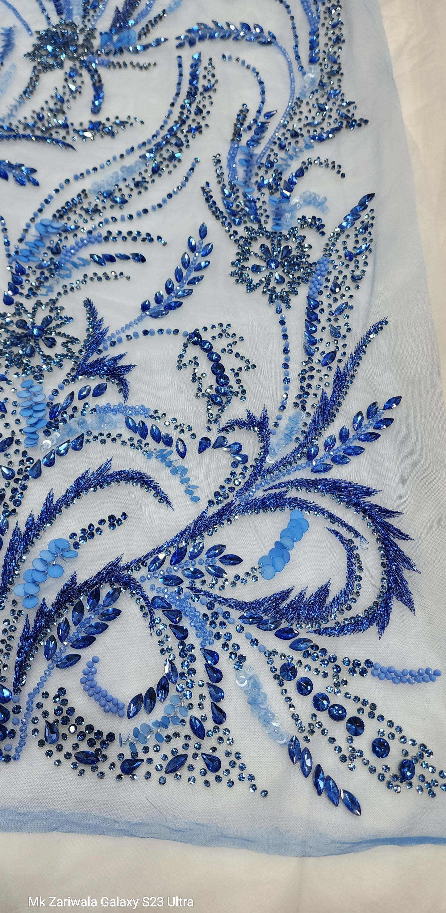Glittering Glamour: Hand-Beaded Savoraski Stones & Sequins Prom Fabric - Mk Zariwala