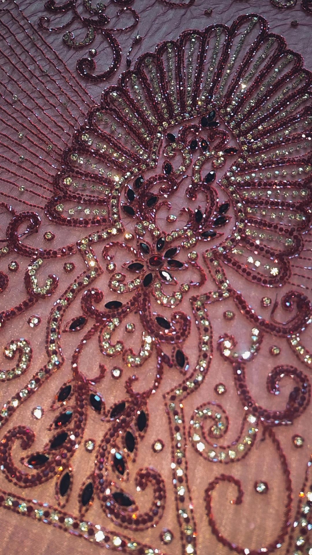 Handbeaded Rhinestone Swarovski Crystal Stones Fabric Material by Yard