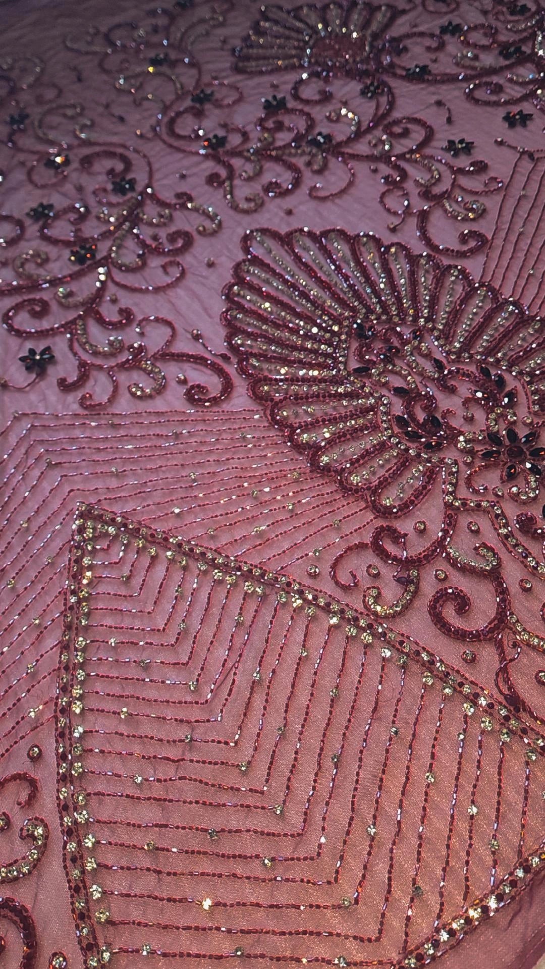 Handbeaded Rhinestone Swarovski Crystal Stones Fabric Material by Yard