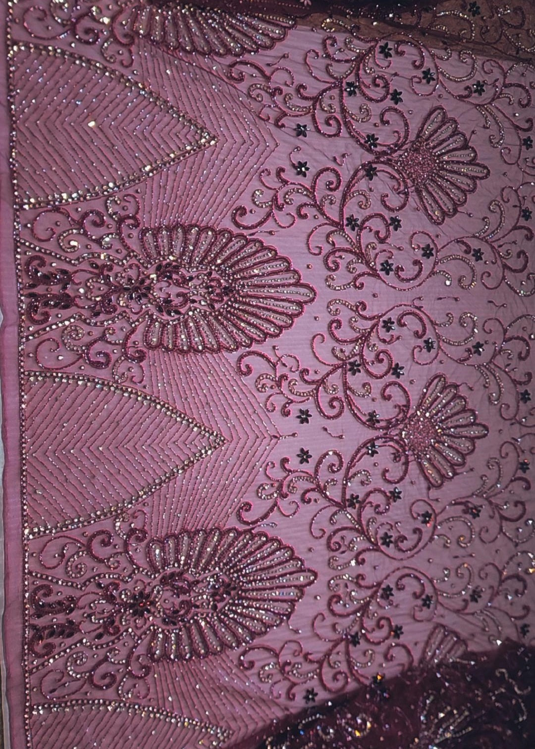Handbeaded Rhinestone Swarovski Crystal Stones Fabric Material by Yard