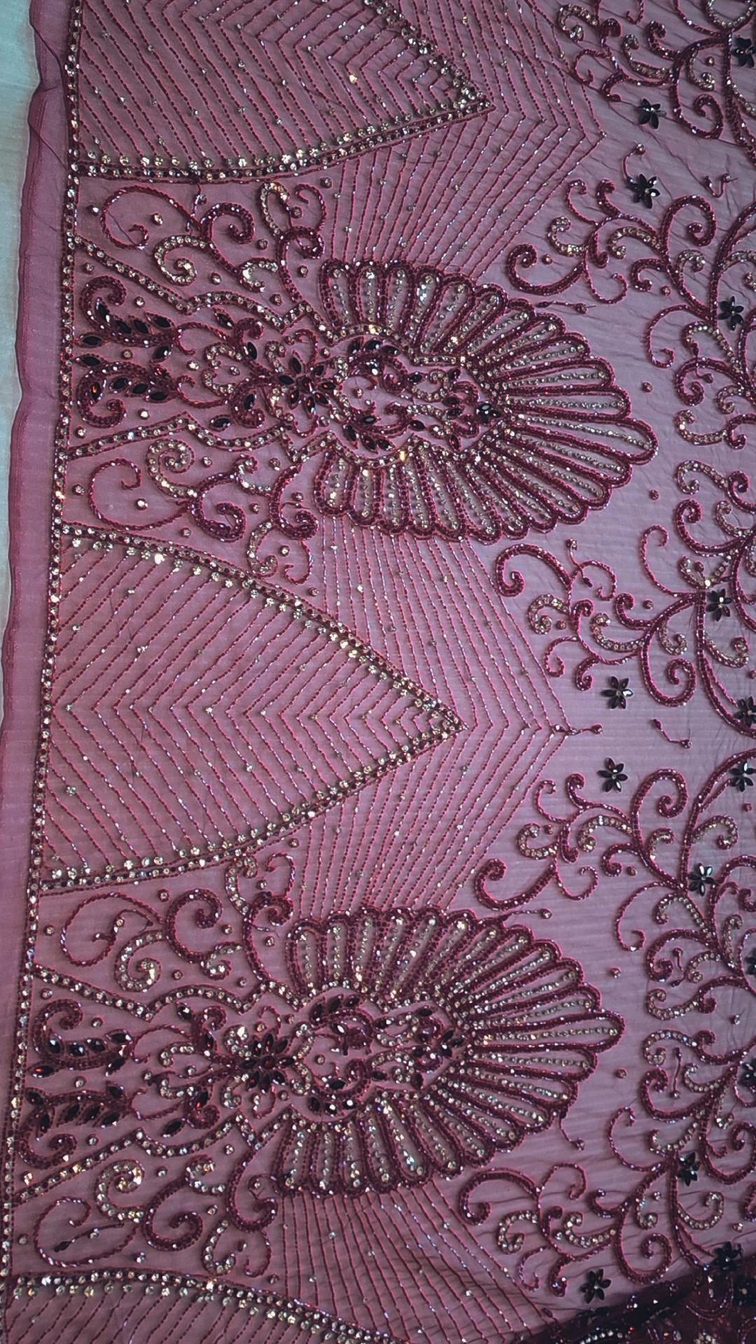 Handbeaded Rhinestone Swarovski Crystal Stones Fabric Material by Yard