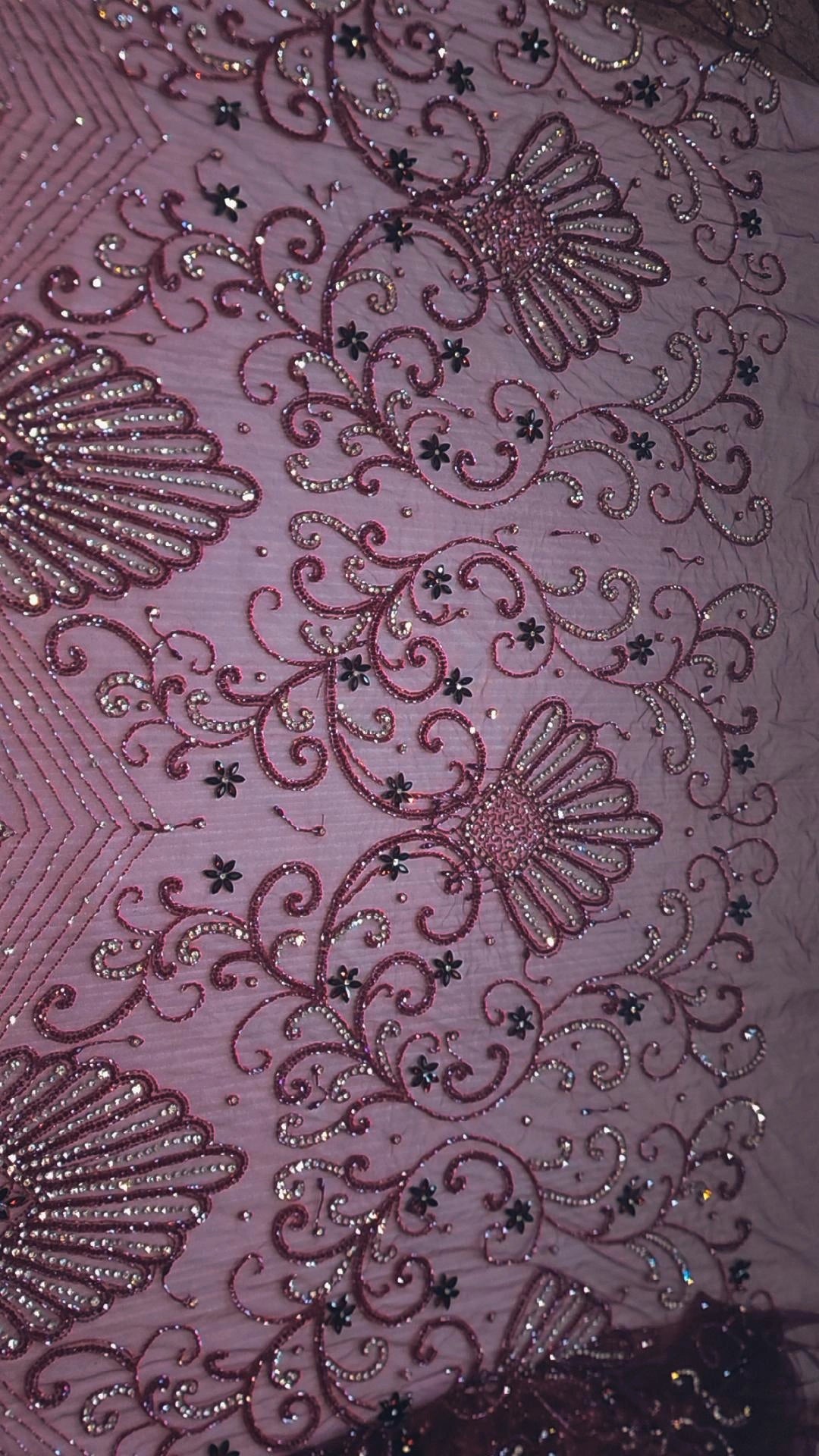 Handbeaded Rhinestone Swarovski Crystal Stones Fabric Material by Yard