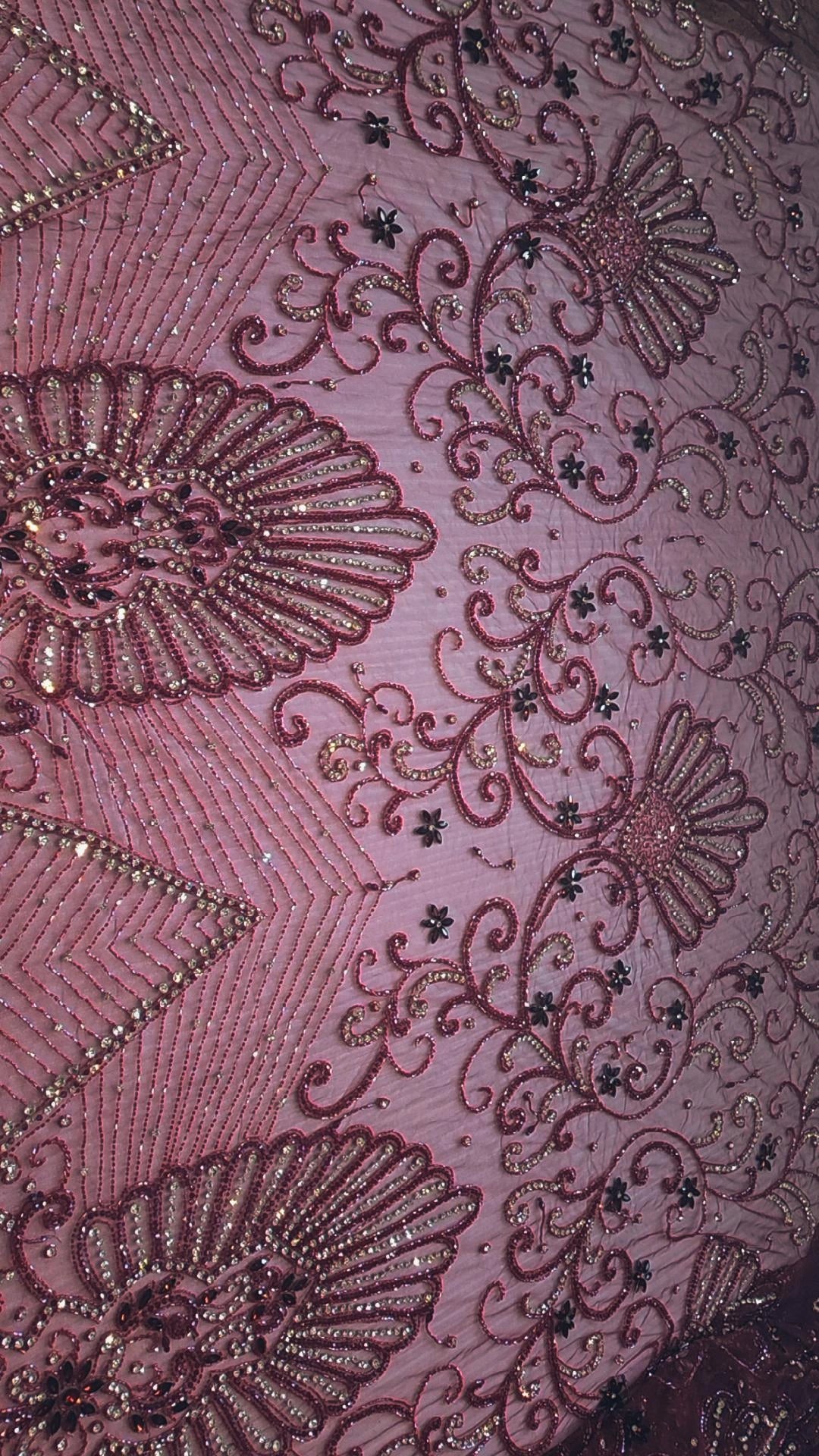 Handbeaded Rhinestone Swarovski Crystal Stones Fabric Material by Yard