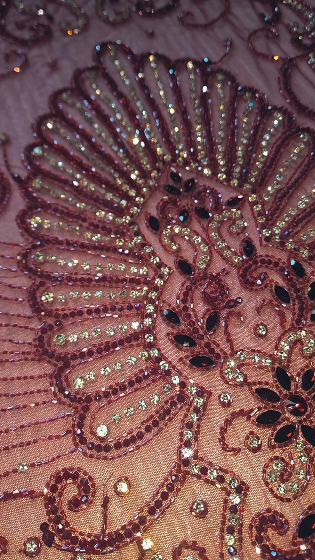 Handbeaded Rhinestone Swarovski Crystal Stones Fabric Material by Yard