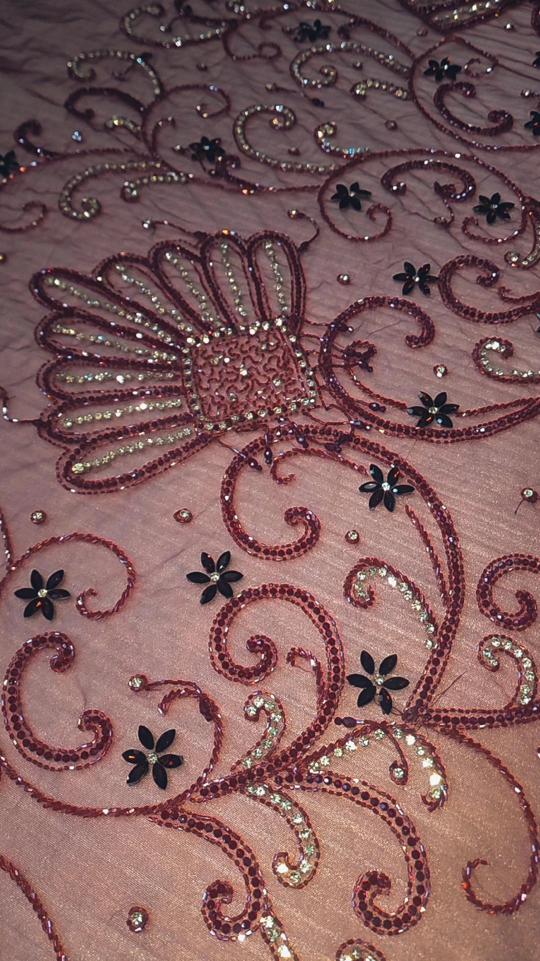 Handbeaded Rhinestone Swarovski Crystal Stones Fabric Material by Yard