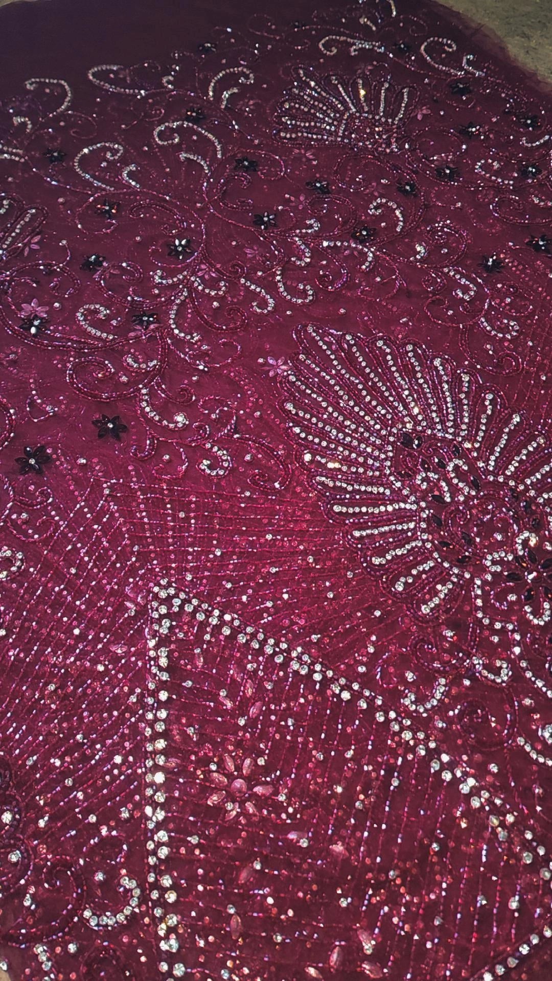 Handbeaded Rhinestone Swarovski Crystal Stones Fabric Material by Yard