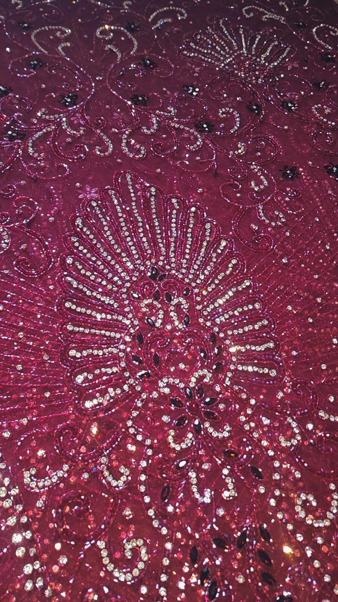 Handbeaded Rhinestone Swarovski Crystal Stones Fabric Material by Yard