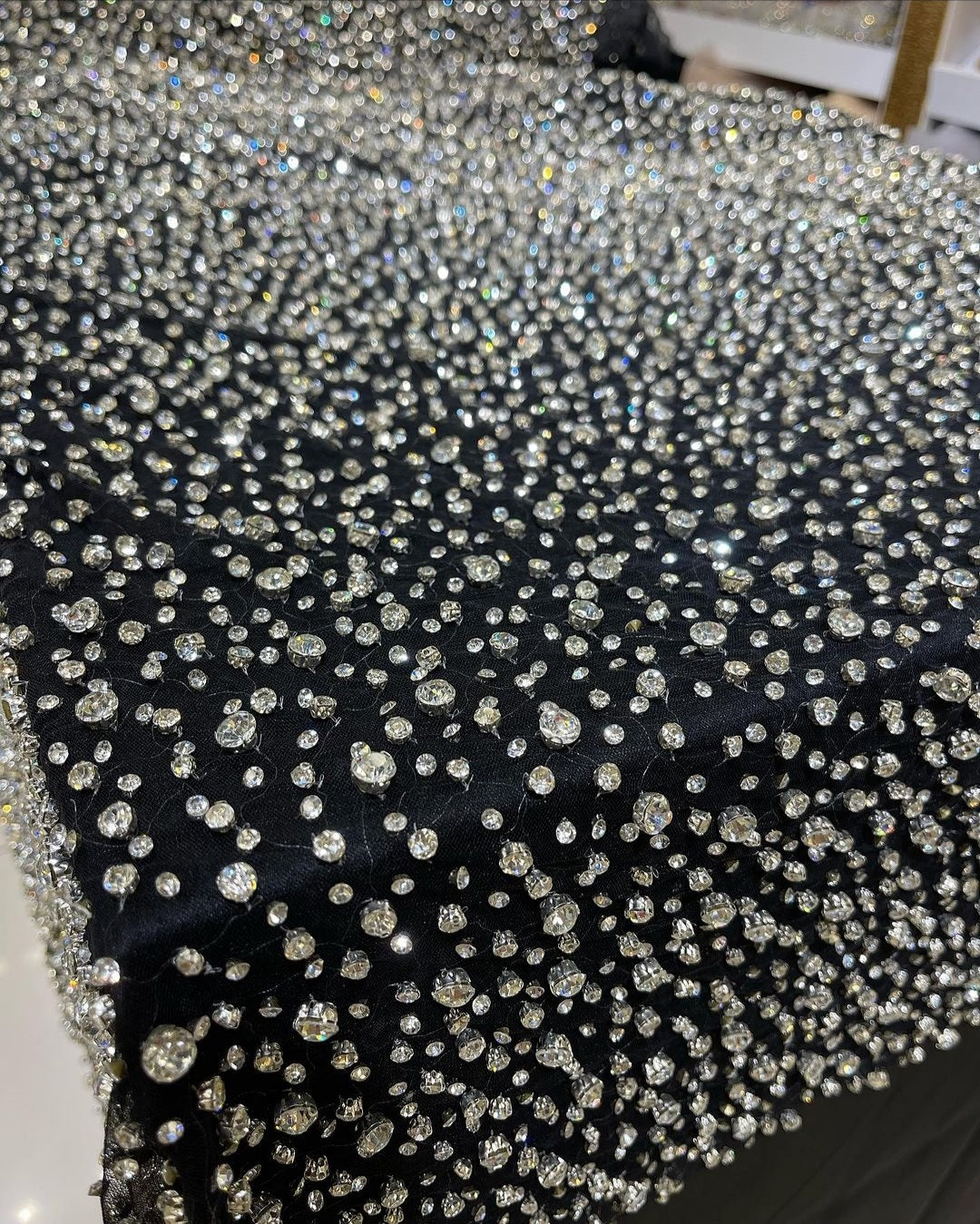 Handbeaded Rhinestone Fabric: Perfect for Dresses, Gowns, and Prom Designs
