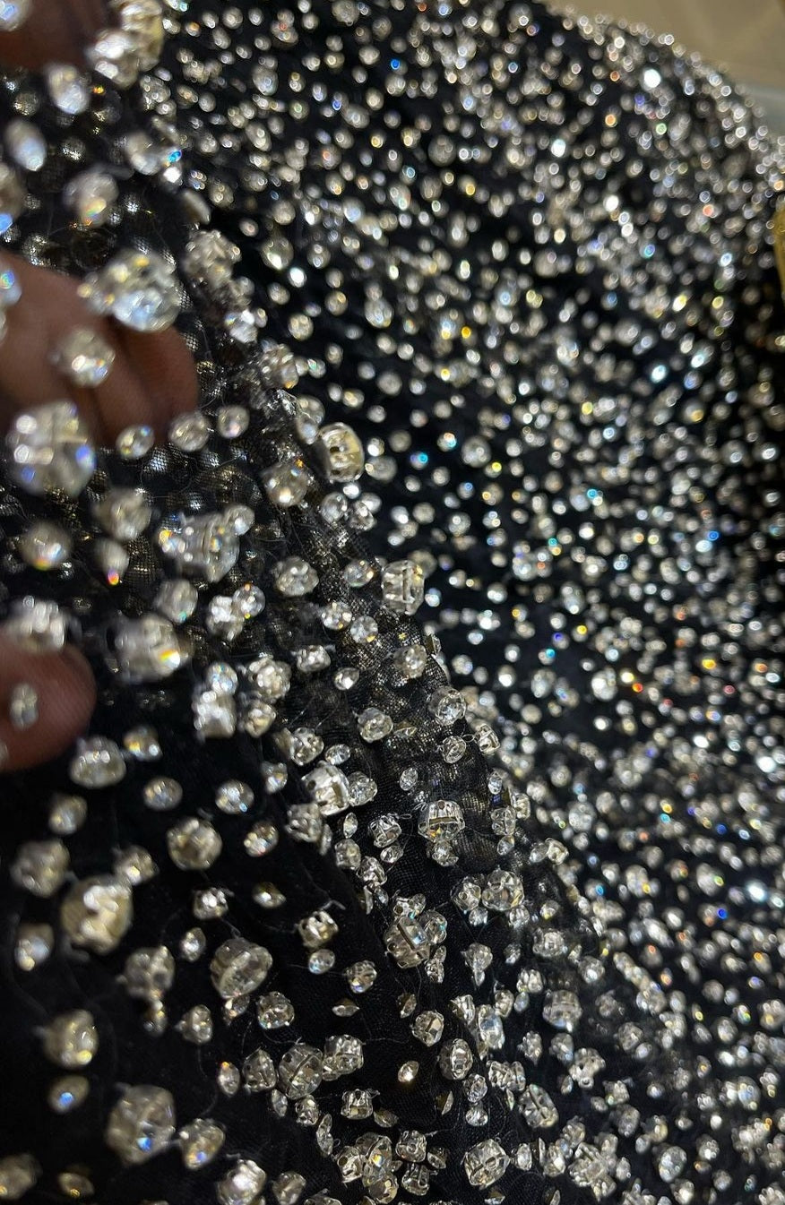 Handbeaded Rhinestone Fabric: Perfect for Dresses, Gowns, and Prom Designs