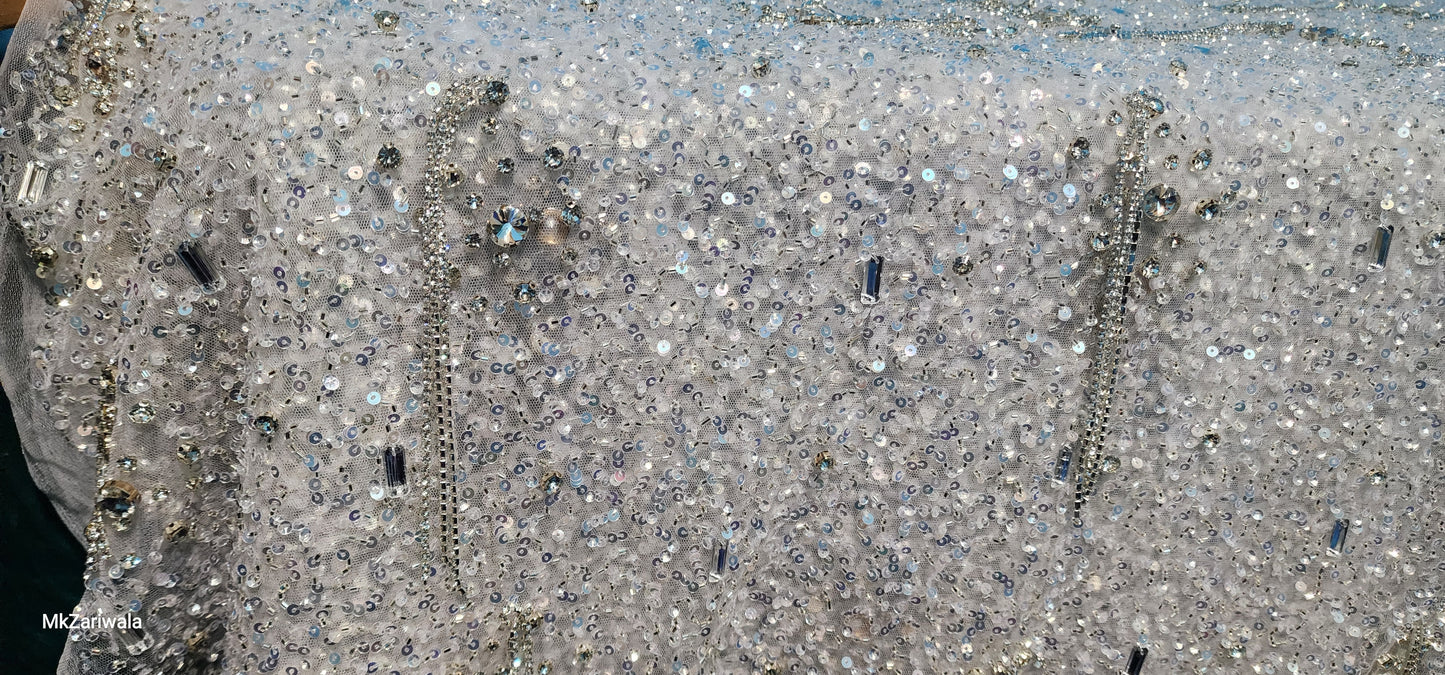 Luxury Lace Material : Hand-Beading Sequins Beads And Chains for Prom Gowns and Occasional Wear - Mk Zariwala