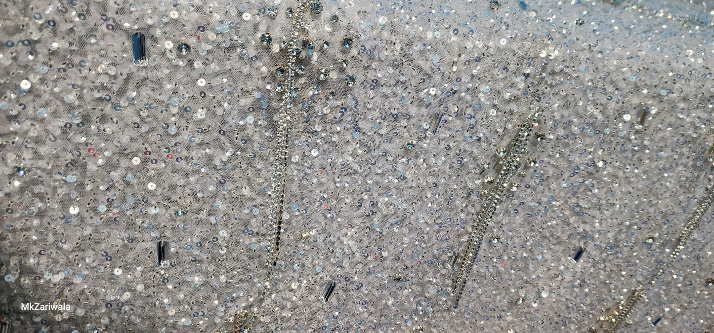 Luxury Lace Material : Hand-Beading Sequins Beads And Chains for Prom Gowns and Occasional Wear - Mk Zariwala