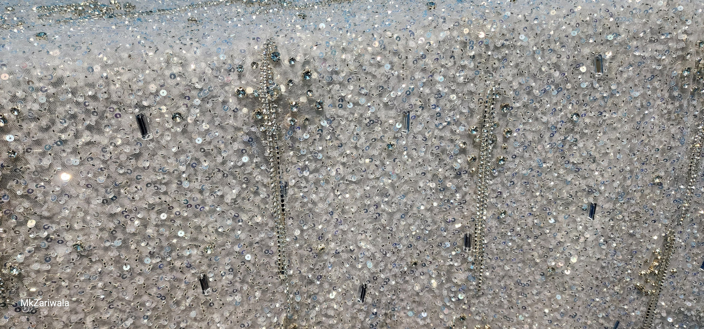 Luxury Lace Material : Hand-Beading Sequins Beads And Chains for Prom Gowns and Occasional Wear - Mk Zariwala