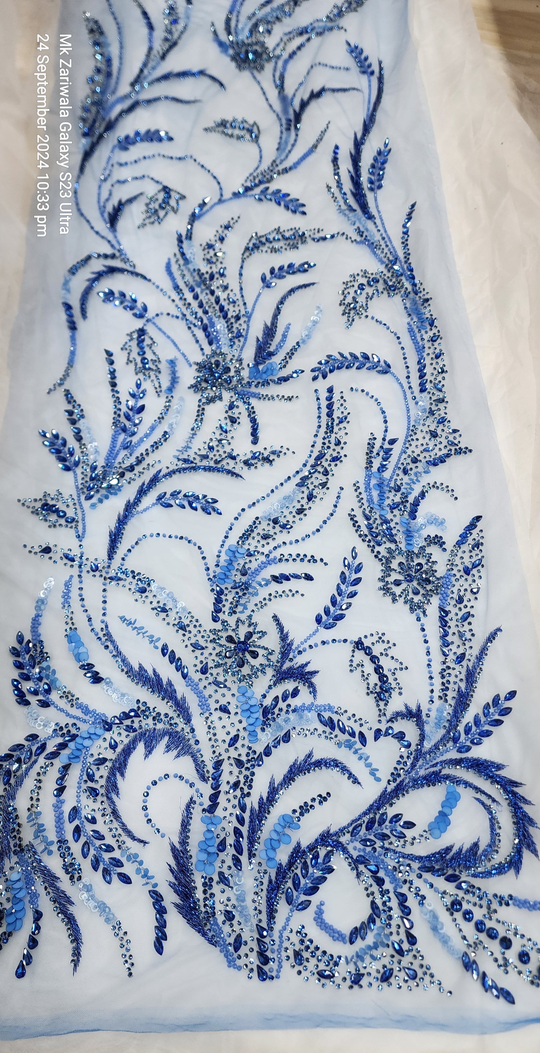 Glittering Glamour: Hand-Beaded Savoraski Stones & Sequins Prom Fabric - Mk Zariwala 