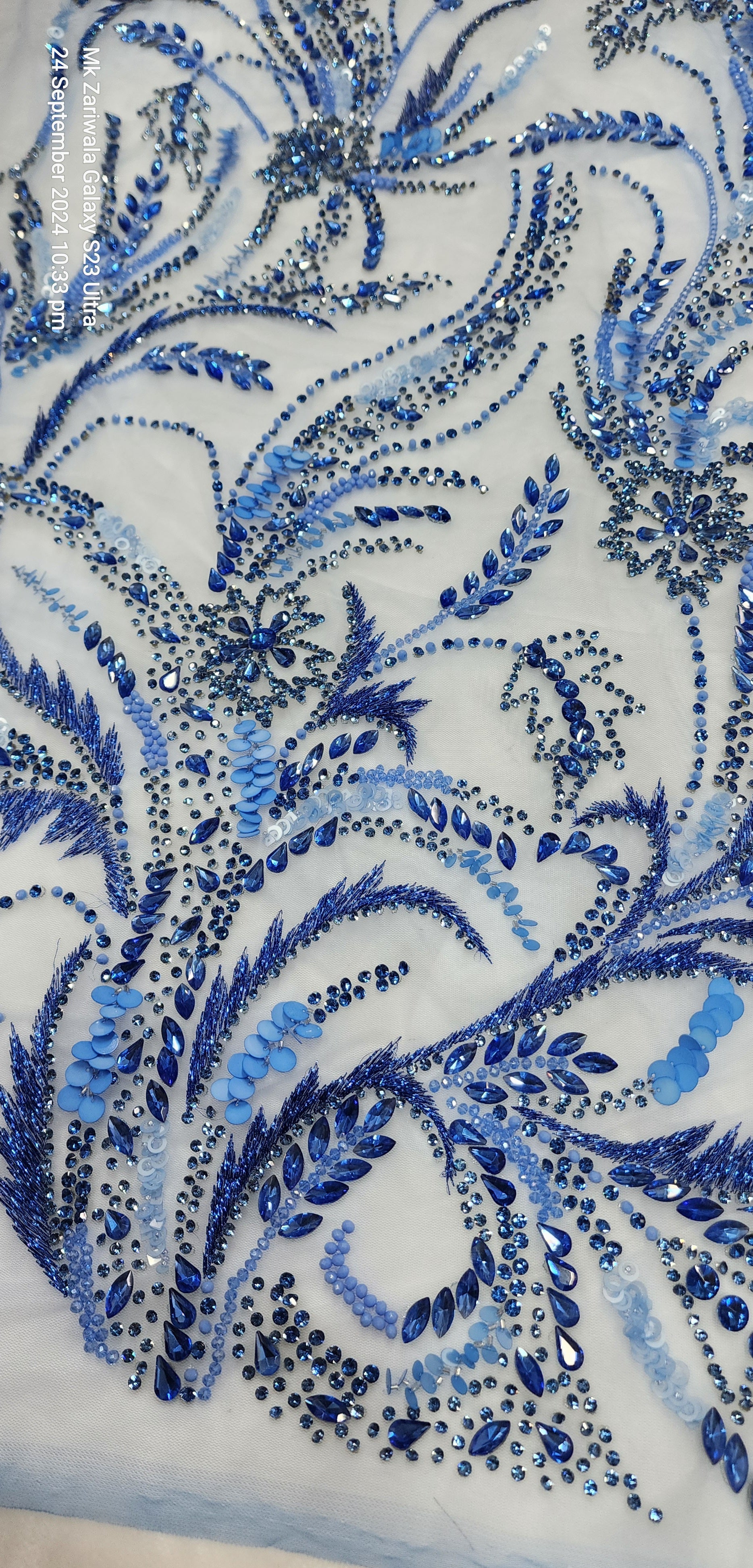 Glittering Glamour: Hand-Beaded Savoraski Stones & Sequins Prom Fabric - Mk Zariwala 