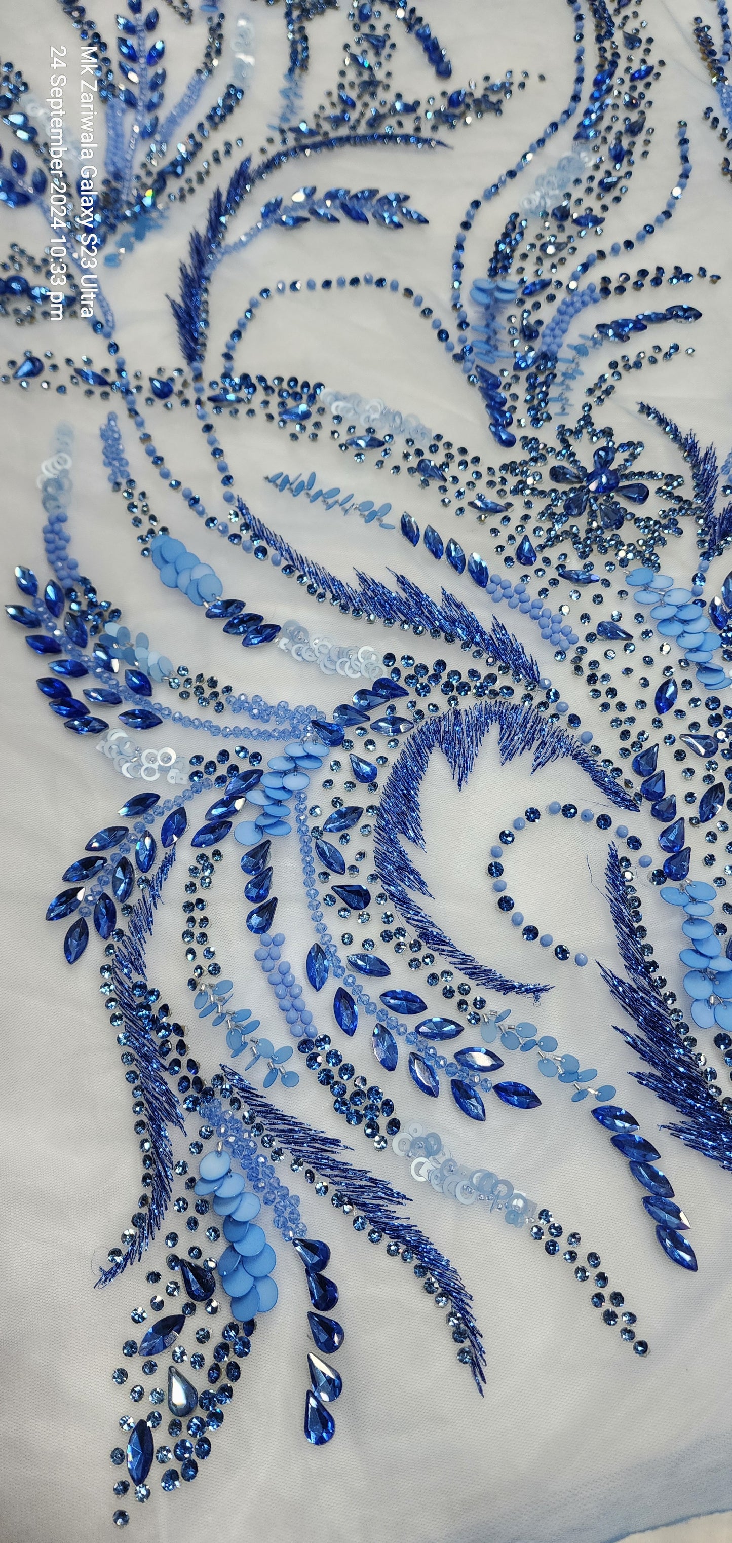 Glittering Glamour: Hand-Beaded Savoraski Stones & Sequins Prom Fabric - Mk Zariwala 