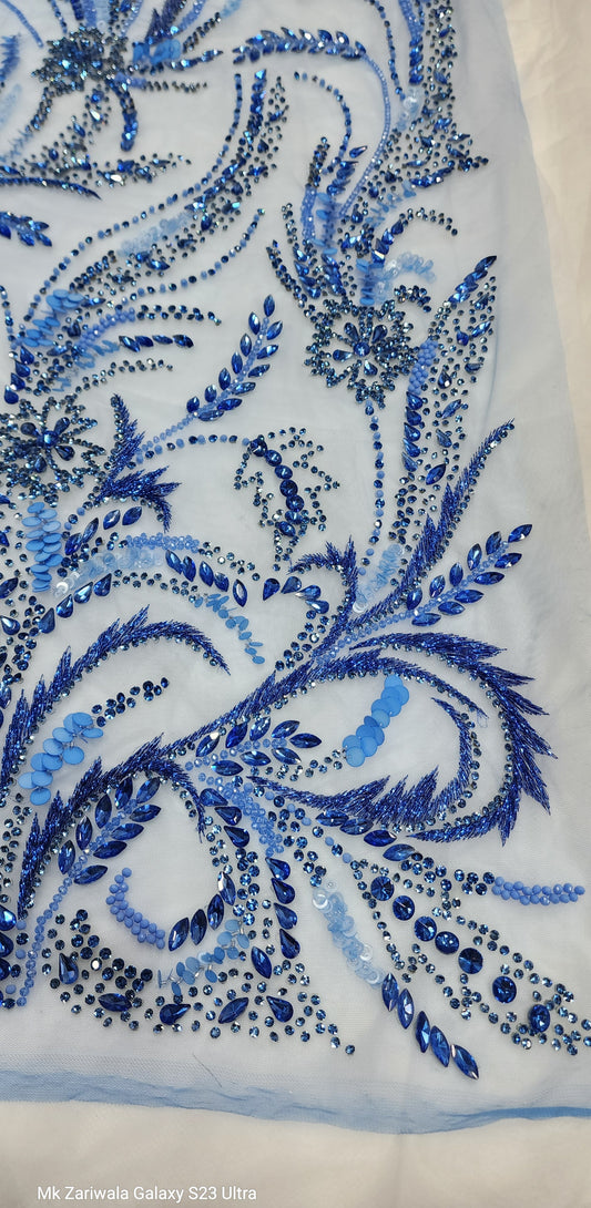 Glittering Glamour: Hand-Beaded Savoraski Stones & Sequins Prom Fabric - Mk Zariwala 
