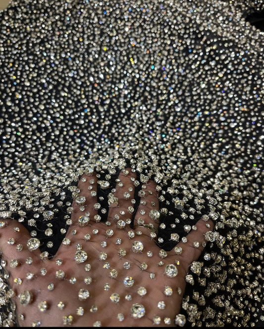 Handbeaded Rhinestone Fabric: Perfect for Dresses, Gowns, and Prom Designs