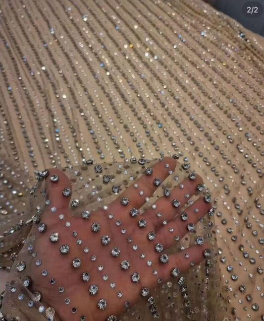 [ custom Made ] Exclusive | Hand Beaded Fabric Material | Handbeaded savoraski stones | Dress Making | Fabric by Yards