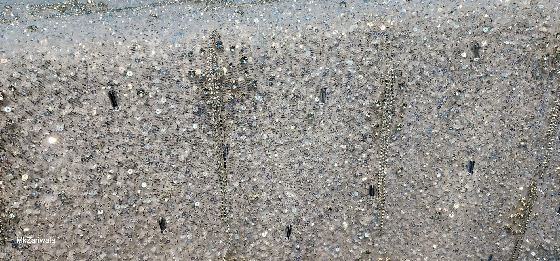 Luxury Lace Material : Hand-Beading Sequins Beads And Chains for Prom Gowns and Occasional Wear - Mk Zariwala 